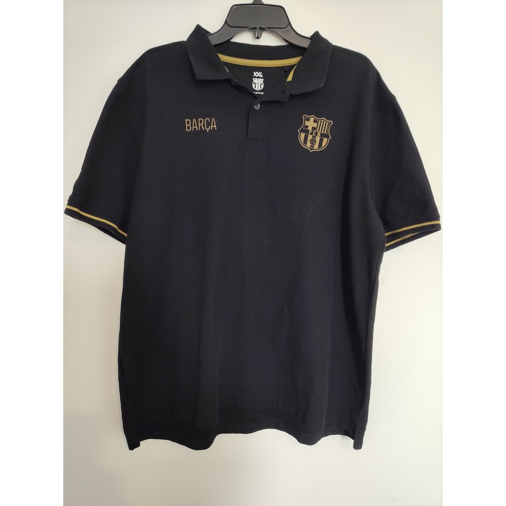FC Barcelona Mens XXL Black Gold Barca Soccer Football‎ Polo Shirt Short Sleeve